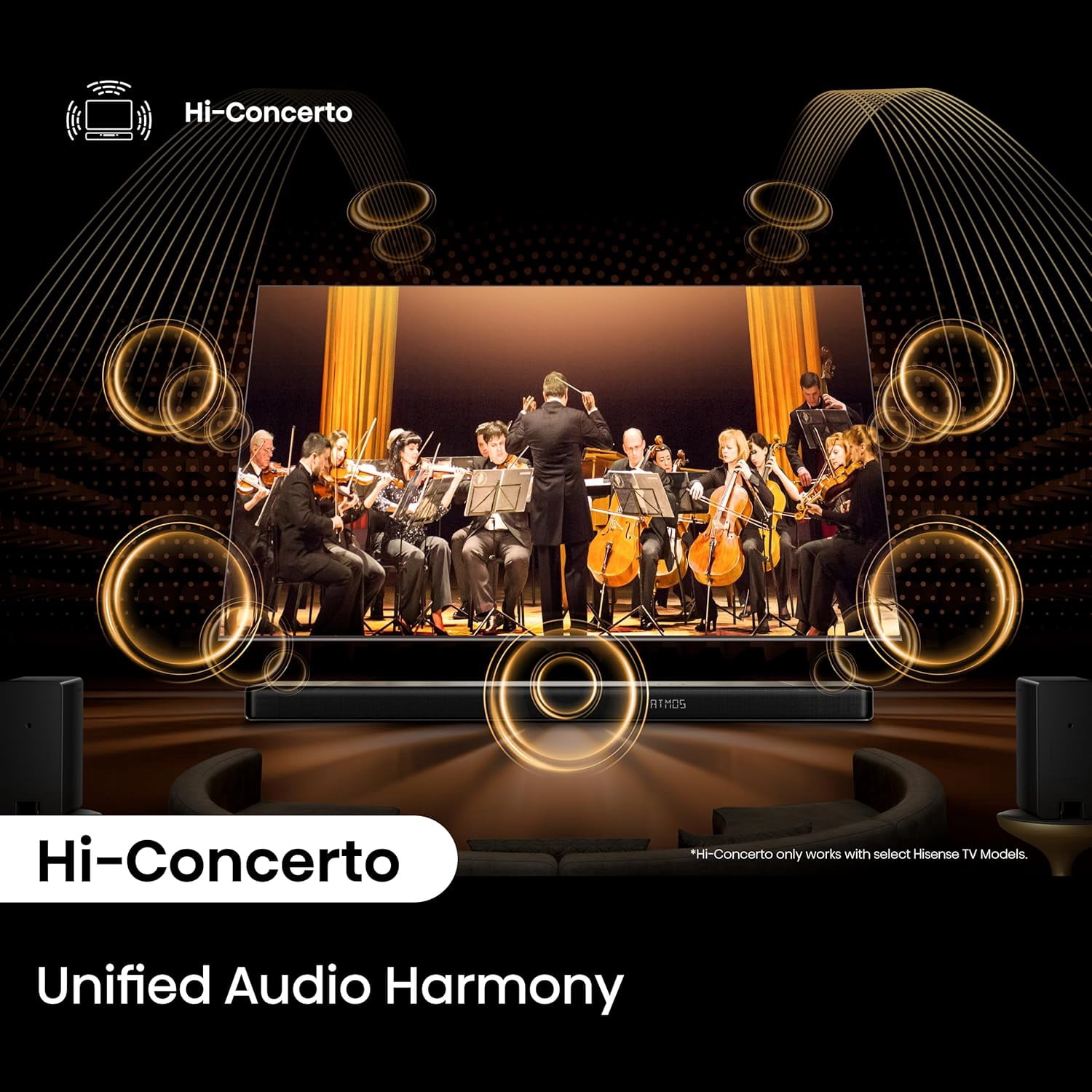 Hisense AX5140Q 5.1.4Ch Sound Bar with Wireless Subwoofer, Dolby Atmos, DTS:X, Bluetooth 5.3, Roku TV Ready, HDMI/AUX/ARC/Optical/USB, EzPlay, 7 EQ Modes (B Grade)