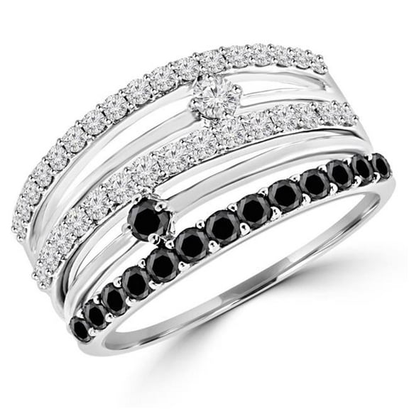 0.8 CTW 5-Row Black & White Diamond Fashion Cocktail Ring in 14K White Gold - Size 8
