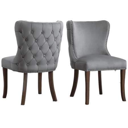 Set Of 2 Upholstered Wing Back Dining, Leather Dining Chair Tufted Nailhead Trim