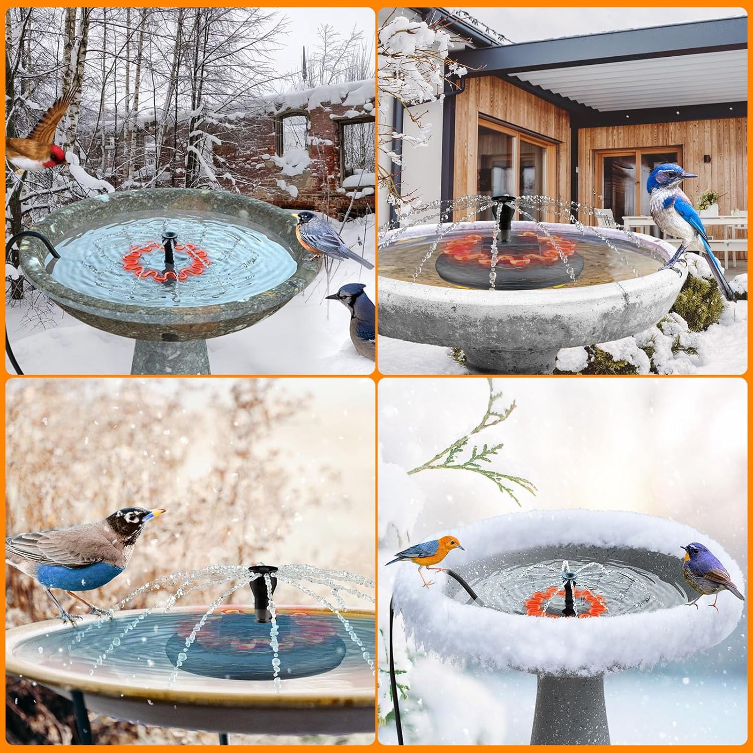 Bird Bath Heater for Outdoors with Water Pump, Deicer for Birdbaths with Thermostatically Controlled and 3.3ft Long Cord,Pond De-icer 70 Watts for Patio Yard Various Bird Baths