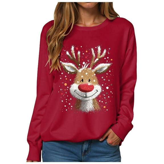 TTUHYWXI Women Christmas Sweatshirt Xmas Fleece Warm Vacation Tunic Sweater Shirt Christmas Graphic Pullover Top (Red, XXL)