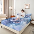 thumbnail image 4 of Homewish Dreamy Lily Floral Bed Sheets for Girl, Blue Watercolor Ink King Sheets, Butterfly Animal Sheet Set, Ultra Soft Bedroom Decor, 4pcs, 4 of 7