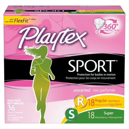Playtex Sport Plastic Tampons, Unscented, Regular/Super, 36 Ct