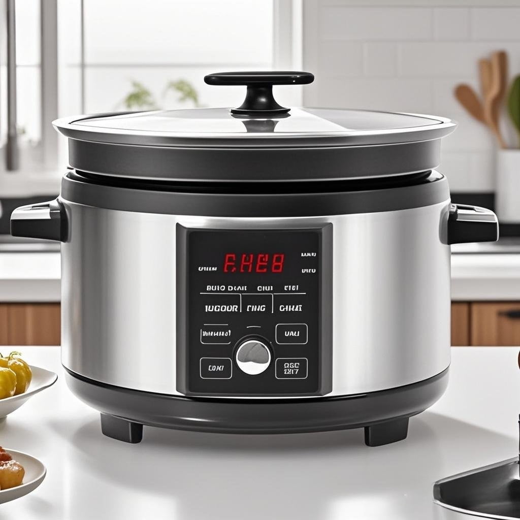 Slow Cooker With Timer, Aluminum Alloy Non Stick Liner, 5.5 Quart Programmable Slow Cook High/ Slow Cook Low/ White Rice/ Steam/ Saute/ Warm/ Delay