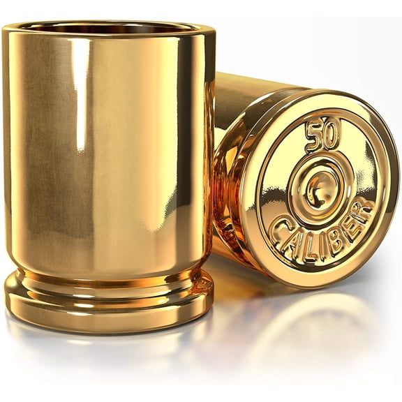 The Original 50 Caliber Brass Ceramic Shot Glasses - Set of 2 - American Owned & Operated - LIFETIME Guarentee