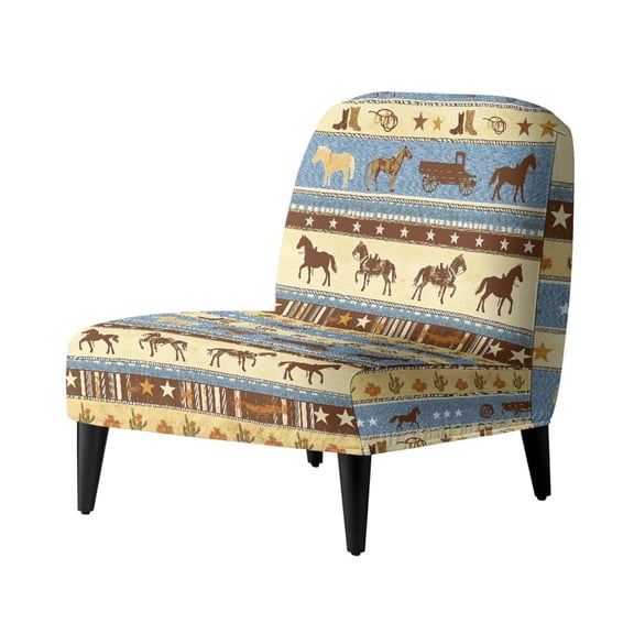 HELLHERO Anti-Wrinkle Armless Accent Chair Soft Cover Dustproof Elastic Bottom Armless Accent Chair Protector for Living Room, Western Horse