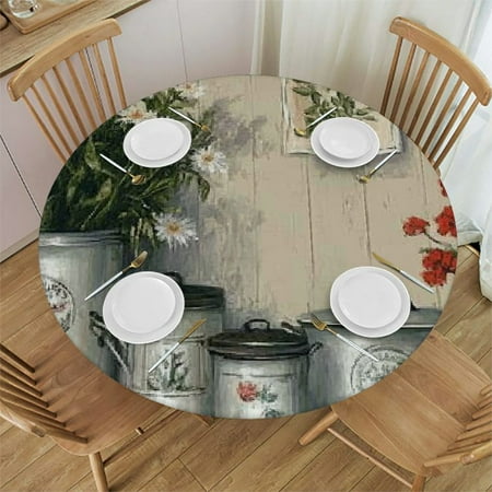 

Patifu Flowers Round Tablecloth Waterproof Resistant Fabric Stain-Resistant and Washable Ideal for Indoor and Outdoor Dining Wedding Party - Various Sizes Available 54 -58