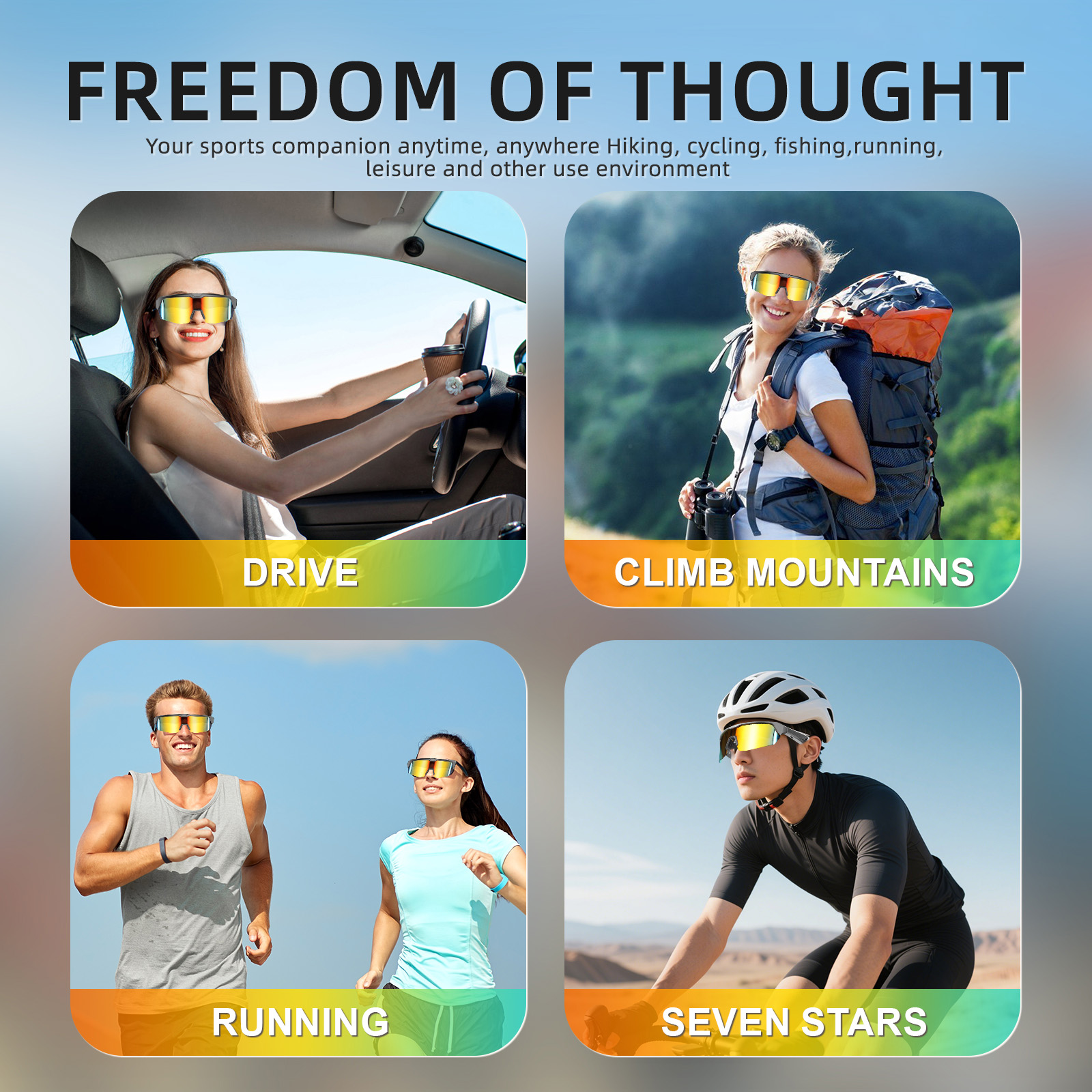 Sports Smart Sunglasses, Bluetooth Cycling Glasses with Polarized Lenses, Open Ear Music Speakers, Gold