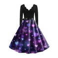 thumbnail image 5 of Valentines Day Dress Women V-Neck Long Sleeve A-Line Tie Bow Love Heart Printed Dresses Vintage Cosplay Party Dress Dark Purple 3XL, 5 of 5