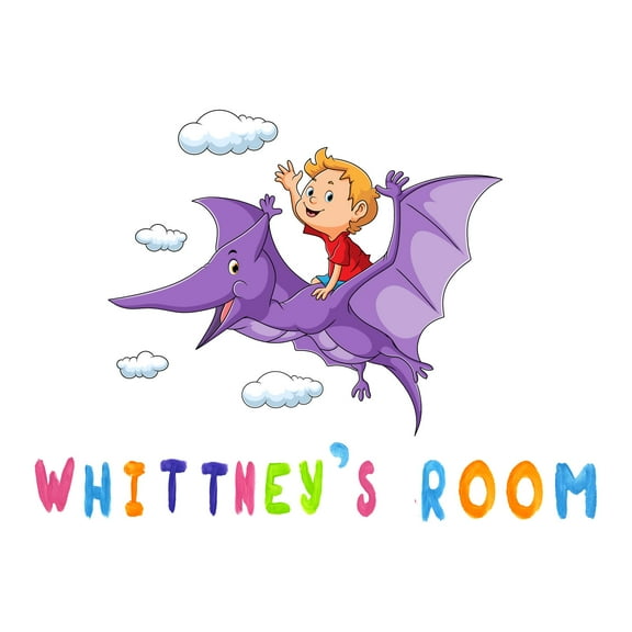 Colorful Watercolor Custom Name Cute DinosaurWall Decal Decoration Joyful Cartoon Cartoon Animals Decorating Ideas for Child's Bedroom Size: 10 In(W) x 7 In(H)