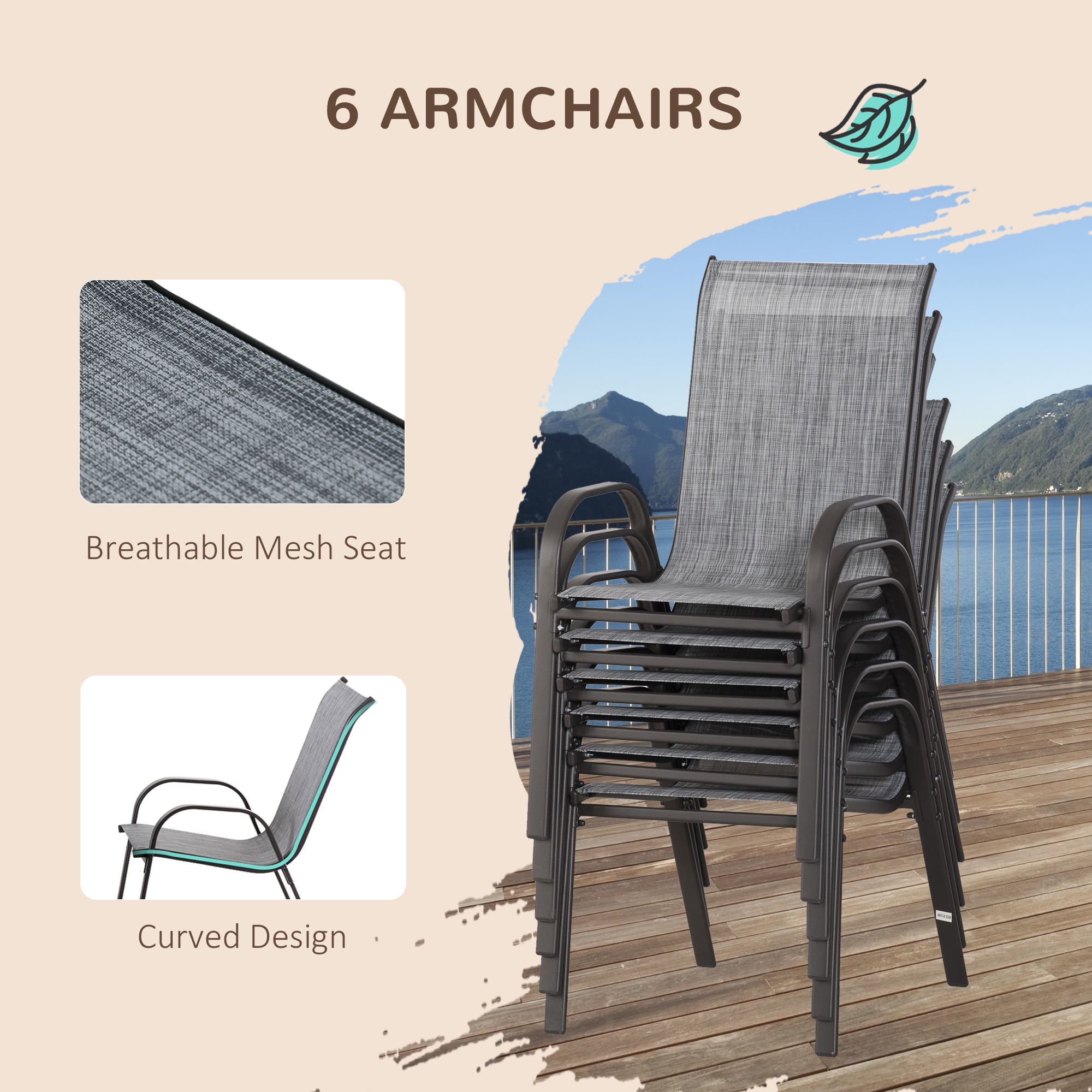 Outsunny Patio Dining Set for Six Table Chairs w Umbrella