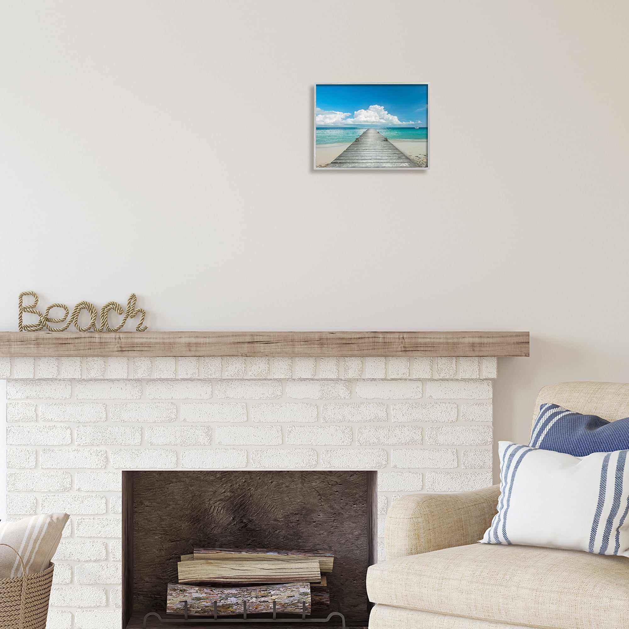 Stupell Industries Clear Blue Beach Sky Nature Photography Gray Framed Art Print Wall Art, 14 x 11