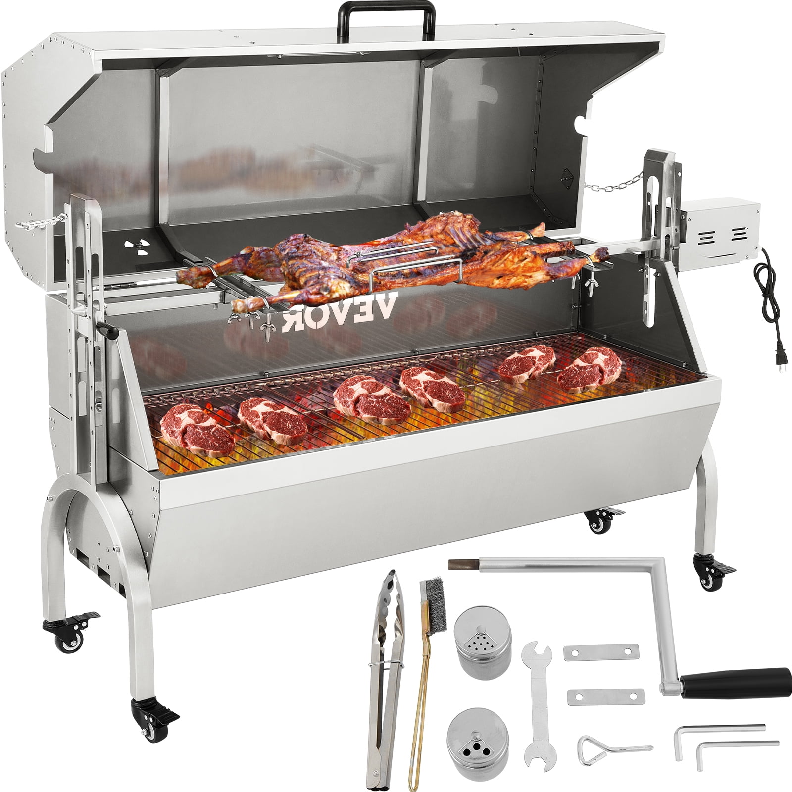 Stainless Steel Flip The Grill Home Roasting Grill Universal Duty Rotisserie Kit