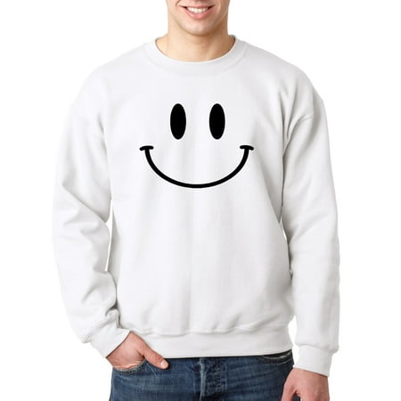 - New Way 849 - Crewneck Smiley Face Emoticon Emoji Happy Smile Sweatshirt 3XL White