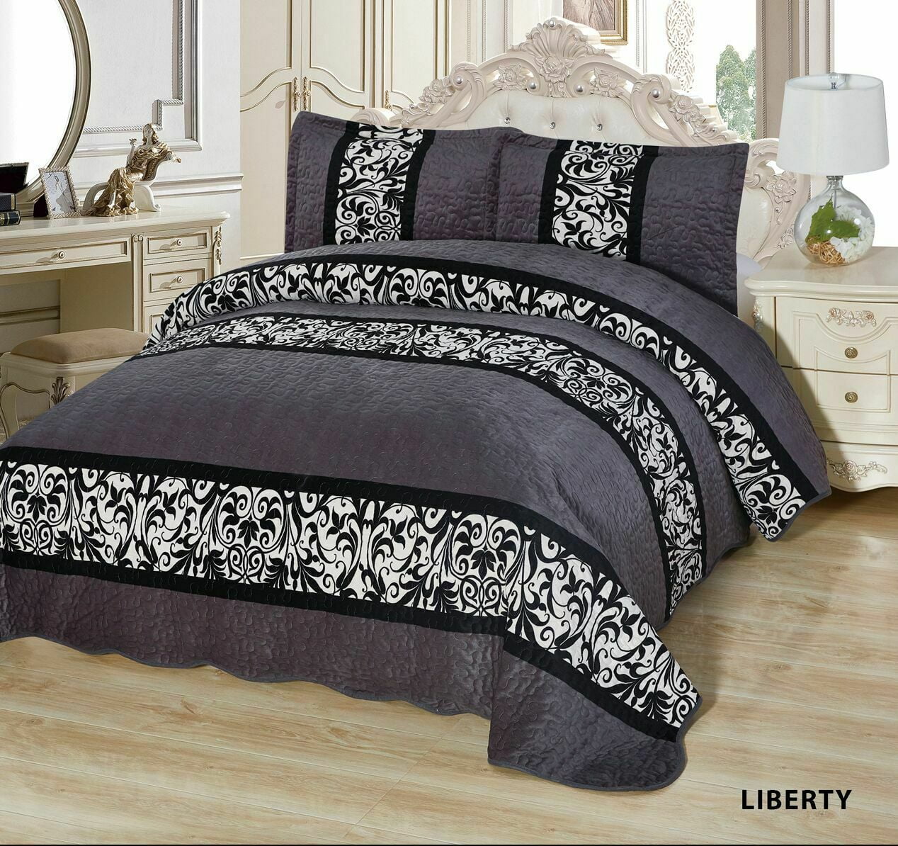 3Pcs California King Quilted Reversible VELVET Bedspread Coverlet Set
