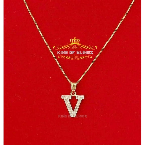 King Of Bling's Real 0.10ct Diamond Sterling Silver INITIAL ALPHABETS 'V' Charm Yellow Pendant
