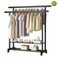 thumbnail image 7 of Yucurem Clothes Rack, Rolling Clothing Racks with 2 Hanging Rods & 2-Tier Bottom Shelf, Bear up to 250lbs for Bedroom Storage (56"x47"x16" Black), 7 of 7