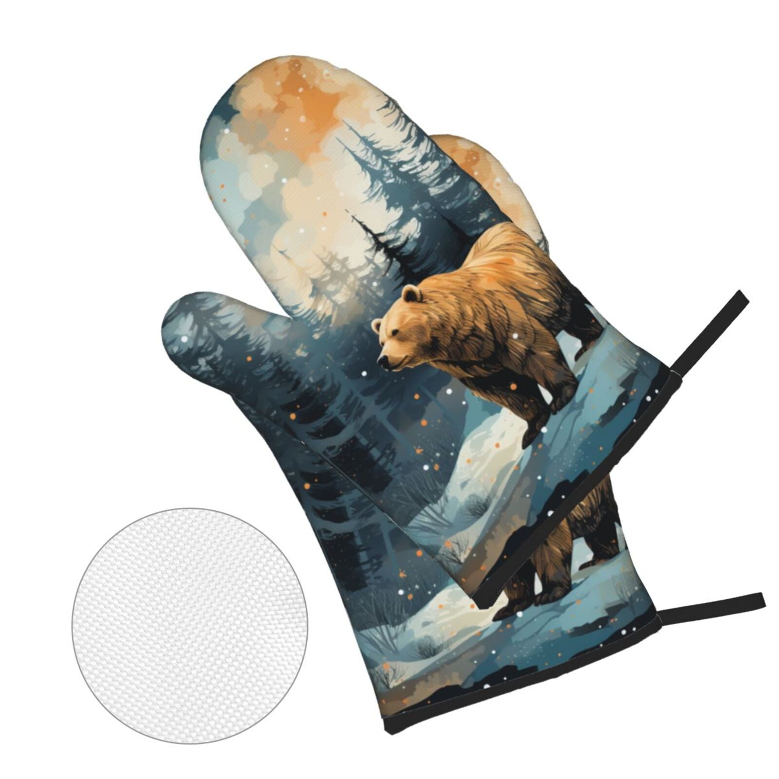 Bear Moose Rustic Wood 4Pcs Oven Mitts and Pot Holders Sets Oven Kitchen Gloves Hot Pads for Cooking BBQ Baking Grilling