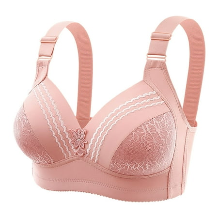

Fsqjgq Large Size Push Up Lace Bras for Women No Steel Ring Adjustable Breathable and Sweat Absorbing Mom s Bra Thin Underwear Lingerie Rose Gold 40