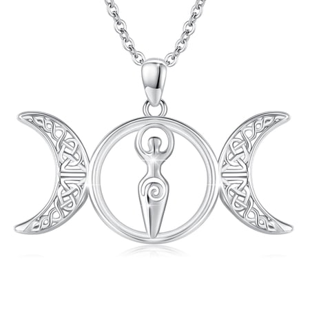 Triple Moon Goddess Necklace 925 Sterling Silver Celtic Moon Necklace Pagan Wiccan Magic Amulet Jewelry Gifts for Women