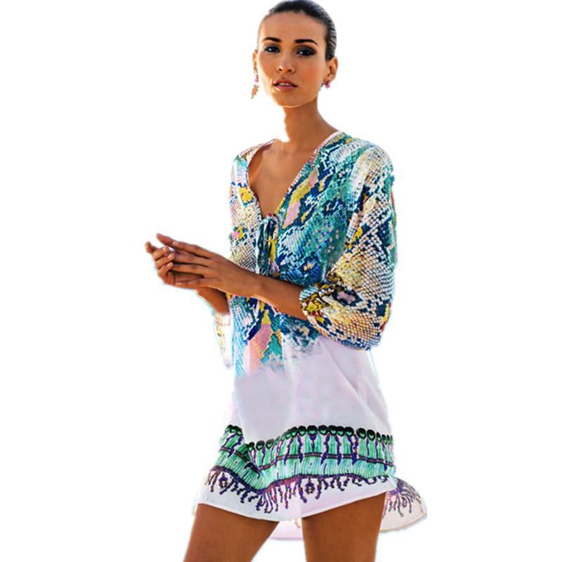 Enjoyfashion Women's Swimsuit Beach Cover Up VNeck Boho Beach Dress