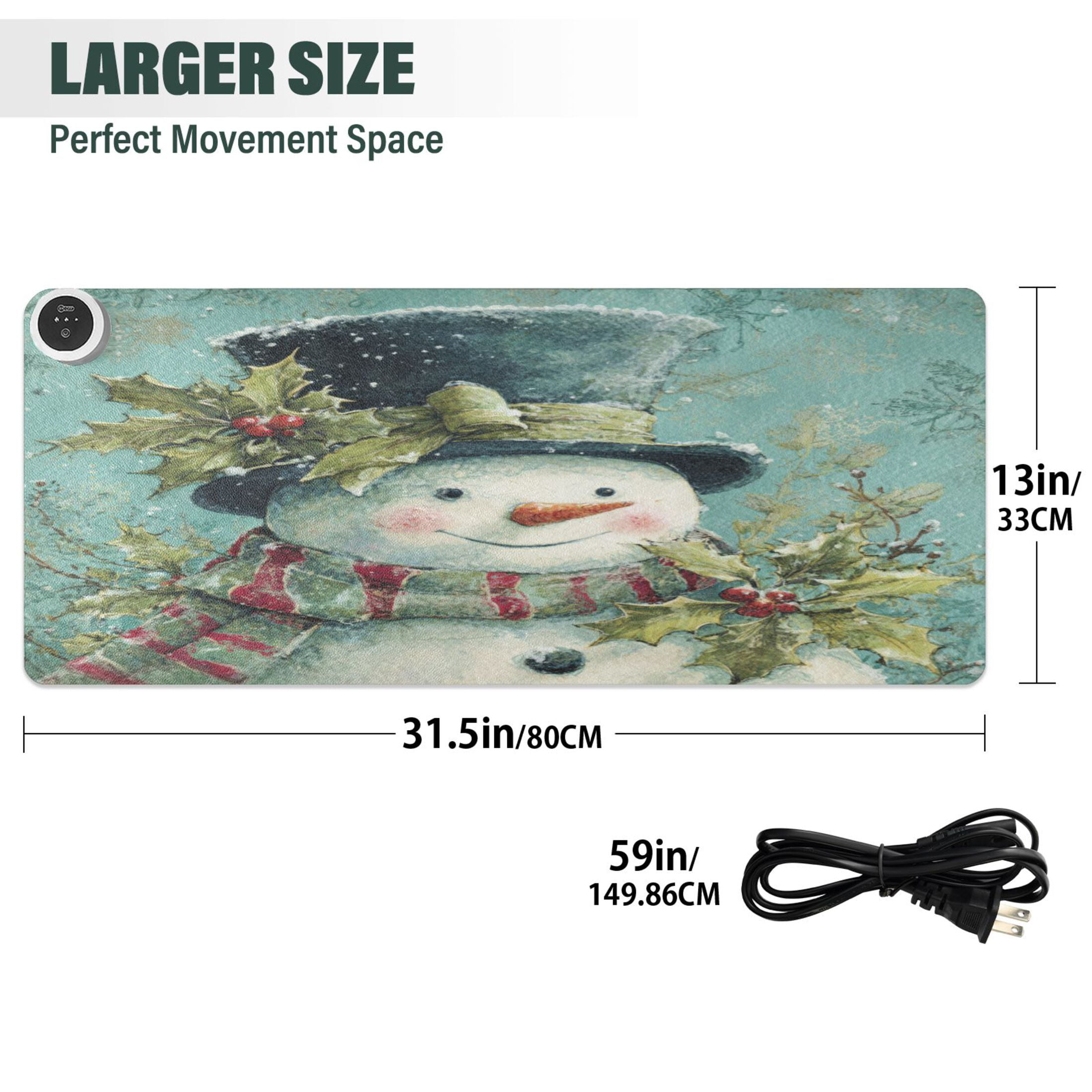 Wobogo Vintage Snowman Heated Mouse Pad Extra-Large Desk Mat With 3 Heating Levels and 3-hour Auto Shut-Off Protection Ideal for Computer Keyboards Home Office Hand-warming Essential 31.5in × 13in