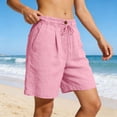 thumbnail image 4 of Cutuoiiu Women's Solid Color High Waist A-Line Cotton Linen Shorts with Elastic Drawstring and Pockets for Summer Casual Wear, 4 of 6