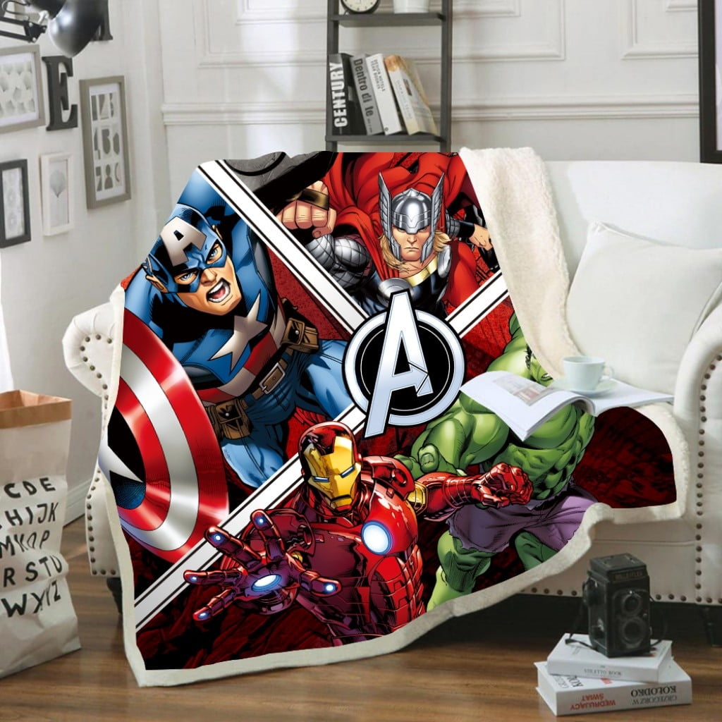 Aiouniya Avengers Hulk Spider Man Iron Man Captain America Funny Character Blanket 3d Print Sherpa Blanket On Bed Home Textiles Gifts Other