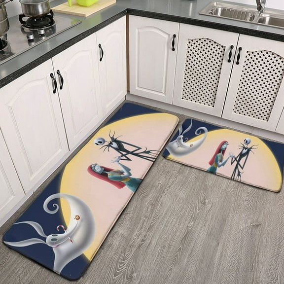 The Nightmare Before Christmas Kitchen Mat, 2-Piece Kitchen Rug, Anti-Fatigue Kitchen Floor Mat with Padding, Non-Slip Standing Desk Mat, Waterproof Kitchen Rug Set for Kitchen, Floor and Office