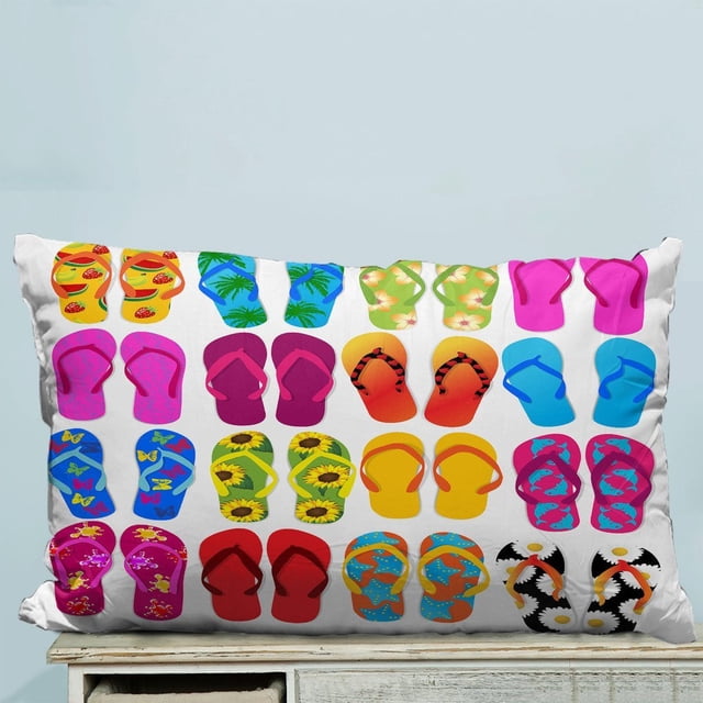 ABPHQTO Chanclas de playa coloridas Funda de almohada con estampado Funda de almohada Protector de almohada Dos lados 50x75 cm