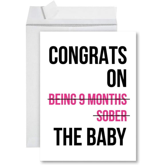 Koyal Wholesale Funny Jumbo Baby Shower Card With Envelope 8.5 x 11 inch, Funny Greeting Card, 9 Months Sober