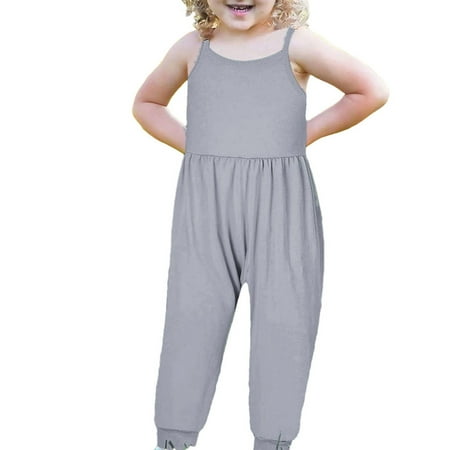 

Toddler Baby Girls Jumpsuit Solid Strap Sleeveless Romper with Pockets Haren Pants Summer Casual One Piece Outfits