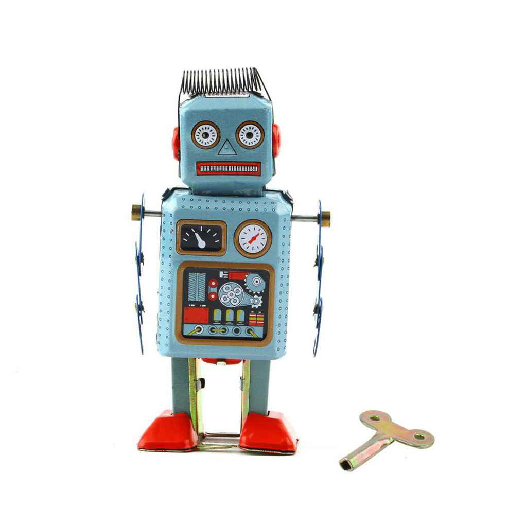 Classic Wind Up Red Walking Robot Clockwork Mechanical Tin Toy Kid Xmas Gift 