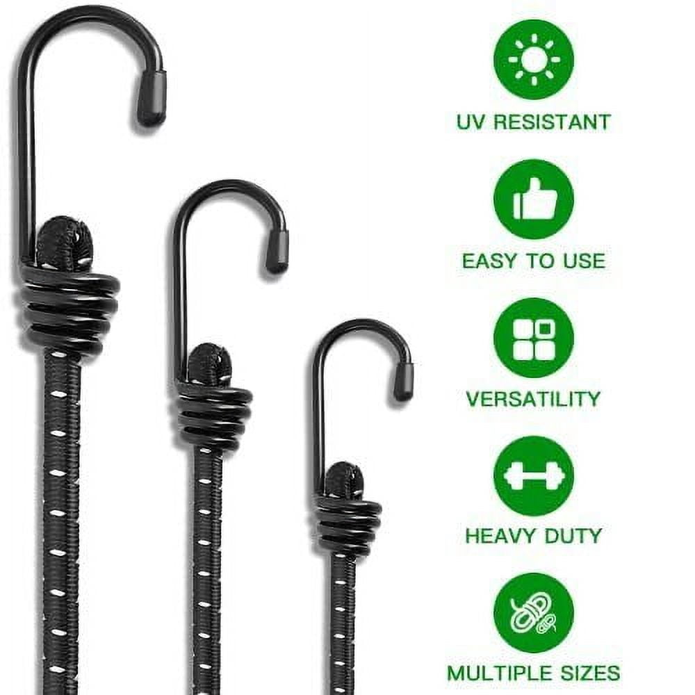 Bungee Cords with Hooks 18 Inch - Black Bungee Cords Heavy Duty Outdoor - Ass...