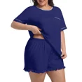 thumbnail image 2 of Cueply Women’s Plus Size Pajama Set Short Sleeve Top & Ruffle Shorts 2-Piece Sleepwear Soft Stretchy Loungewear with Elastic Waist, 2 of 7