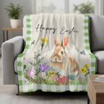 thumbnail image 2 of Happy Easter Bunny Blanket Soft Cozy Warm Throw Blanket for Couch, Plush Fuzzy Flannel Fleece Blankets for Sofa, Spring Floral Burlap Sage Green Plaid Bed Blankets Lightweight Gifts for Men, 50"x80", 2 of 9