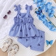 thumbnail image 5 of enyan Toddler Girls 2 Piece Summer Outfits 2-7 Years Sleeveless Bow Striped Cami Top & Shorts Clothing Set Blue,2-3 Years, 5 of 6