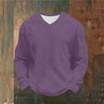 thumbnail image 4 of Ceisia Men's Long Sleeve Casual V-Neck Tee Solid Color Relaxed Fit Stretch Waffle Knit Soft Breathable Lightweight Lounge Essential Fitness Top Gifts for Father Purple 1X, 4 of 9