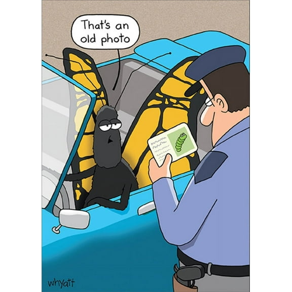 RSVP Old Photo : Butterfly and Policeman Funny / Humorous Masculine Birthday Card for Him : Man : Men