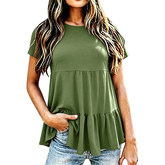 Womens T Shirt Ruched Loose Short Sleeve Crew Neck Solid Print Top Daily Wear Women's Graphic Tees L