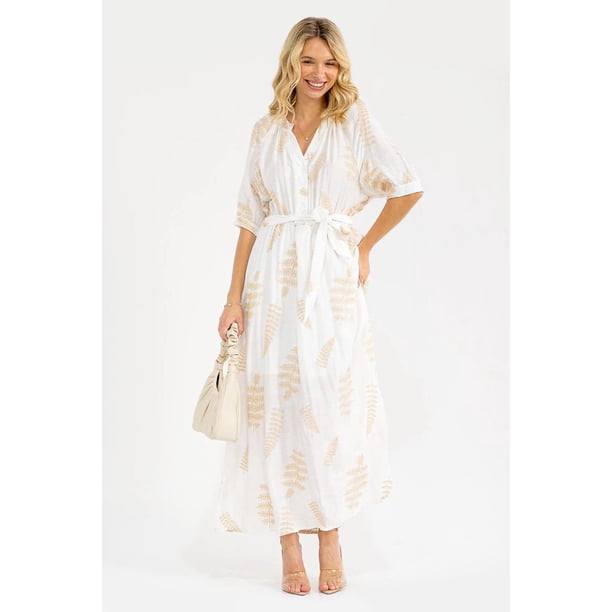 Vestido bordado de hojas Roman Fashion /Juvenil, 6067 (Blanco) blanco G