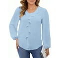 thumbnail image 3 of UVN Blouses for Women V Neck Long Sleeve Shirts Dressy Casual Ruffle Chiffon Tops, 3 of 10