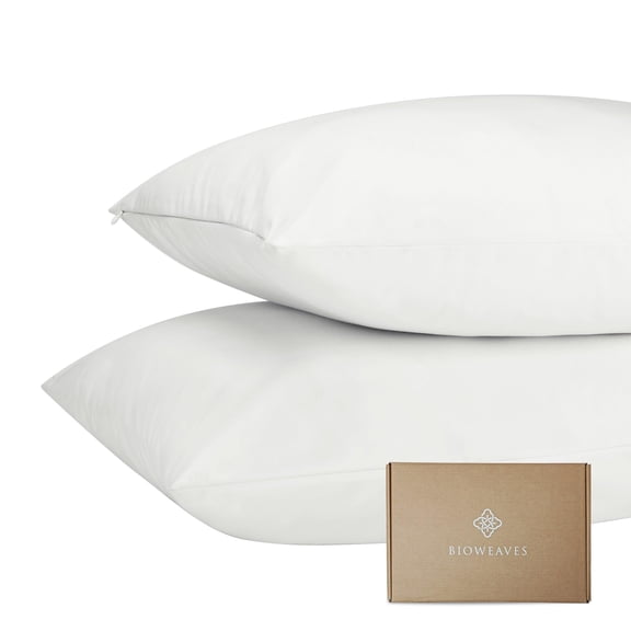 Bioweaves Organic Cotton Jersey Knit Waterproof Pillow Protector Covers with Zipper Closure - Soft & Quite Pillow Encasement β Queen Size, 20 x 30 inches, Set of 2