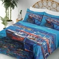 thumbnail image 5 of Ambesonne Maritime Fitted & Top Sheet Set with Shams, Harbour by the Sea, Navy Red, 5 of 8
