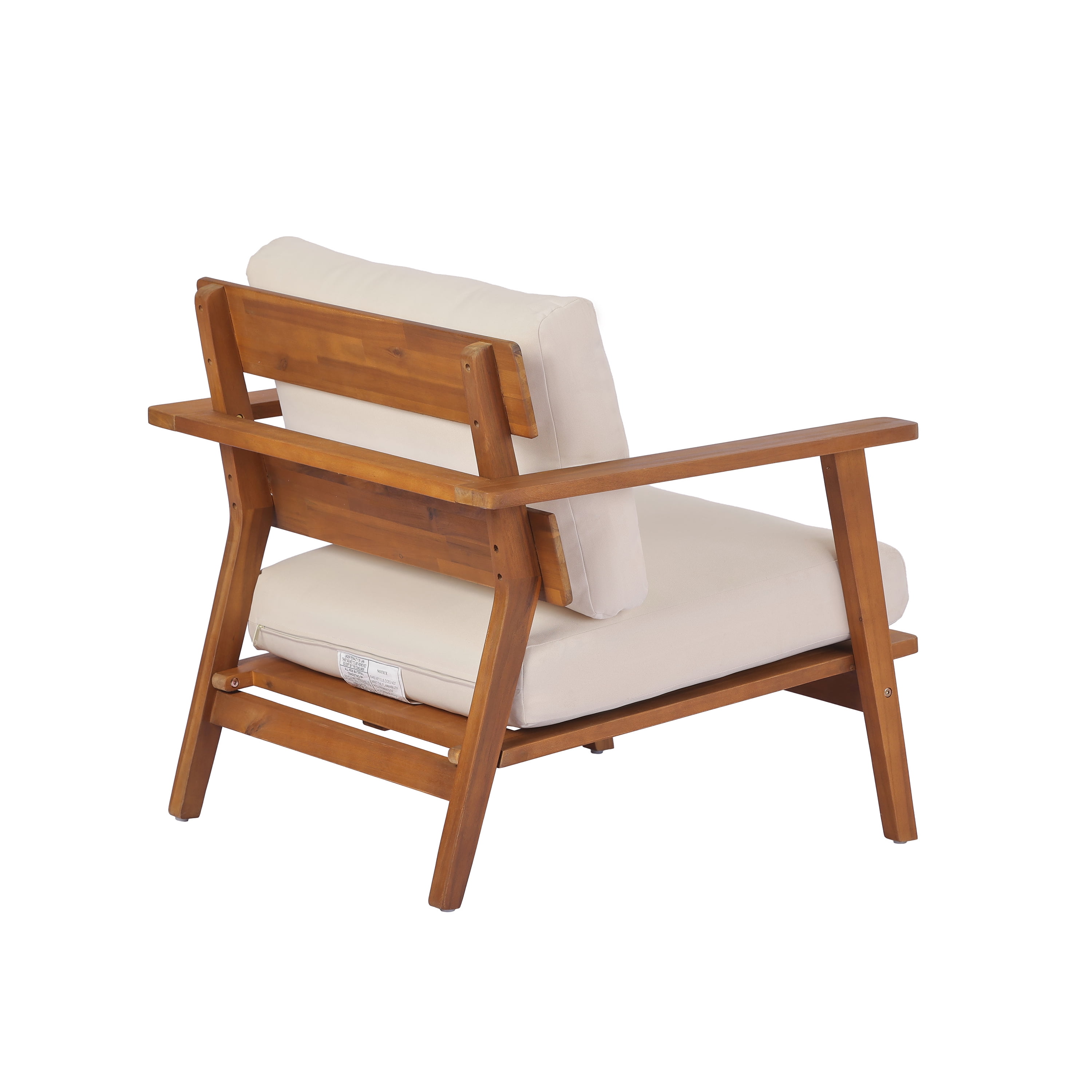Outdoor Club Chair, 29.5 Inch Mid-Century Acacia Wood Chair for Patio Garden, Teak and Cream