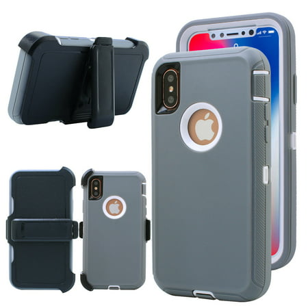 iPhone X Case, 4-in-1 Defender Hybrid Rugged Shockproof Heavy Duty Kickstand Belt Clip Holster Hard Case Cover for Apple iPhone X -