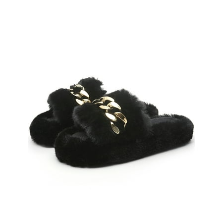 

Colisha Fuzzy Slippers for Women Open Toe Memory Foam Plush Furry Fluffy Slide Slipper