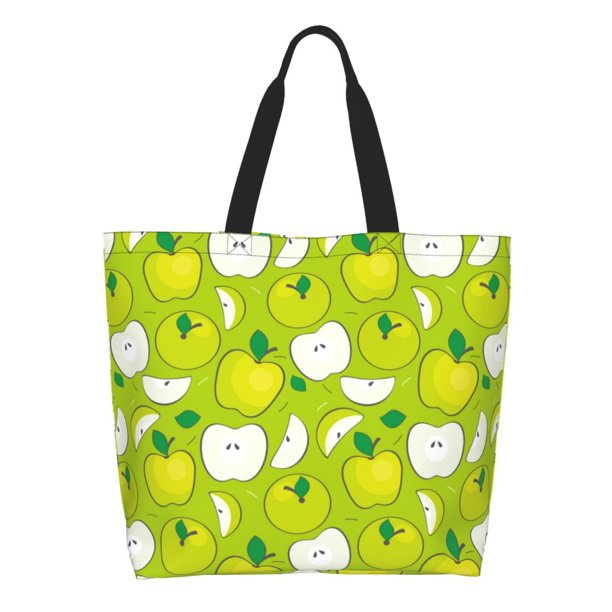 Balery Green Apple Bolsa Tote Estilo Estético con Cremalleras, Bolsa de Hombro, Bolsa de Compras Grande y Plegable
