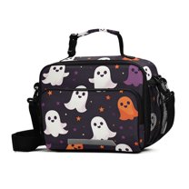 FORMRS Student Lunch Bag Insulated Reusable Cooler Box with Zipper Pockets, White Halloween Ghosts