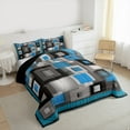 thumbnail image 3 of Homewish Retro Plaid Pattern Full Size Comforter Sets,Modern Geometric Check Bedding Comforter Set,Gray Blue Bedding Sets For Teens,Microfiber Bedroom Decor Reversible,3pcs, 3 of 8
